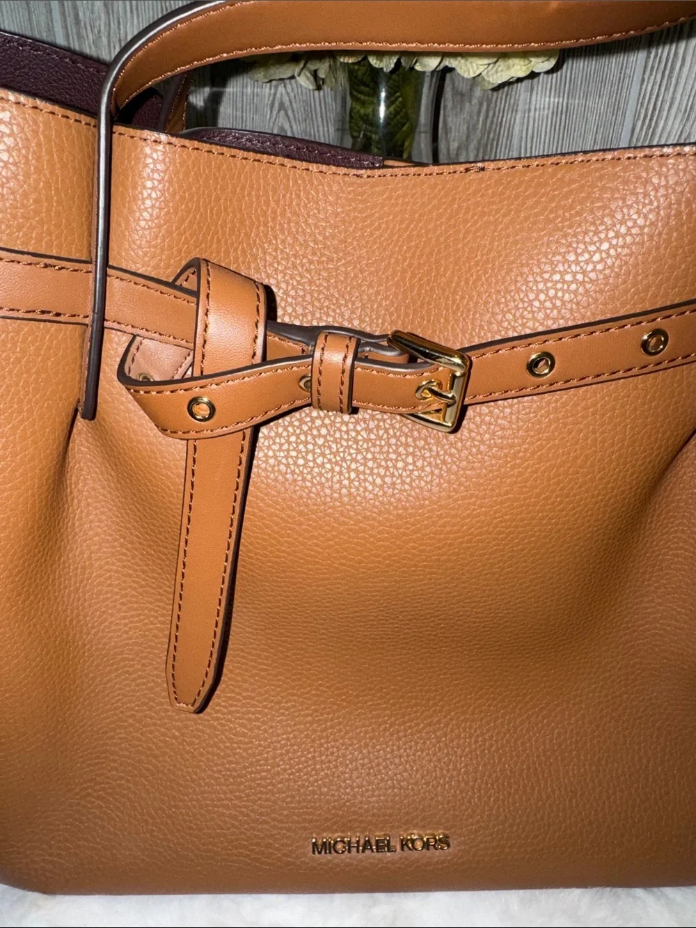Michael Kors Emilia Large Pebbled Leather Belt-Detail Tote